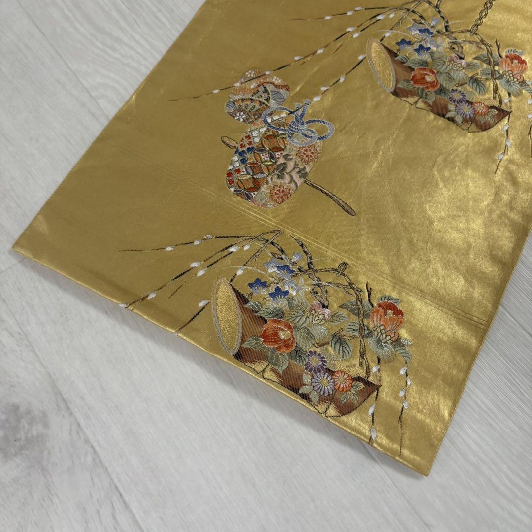 【30％OFF】 袋帯 本金箔 着物・浴衣 AO-4091 正絹 桃山茶器絵文 着物・浴衣