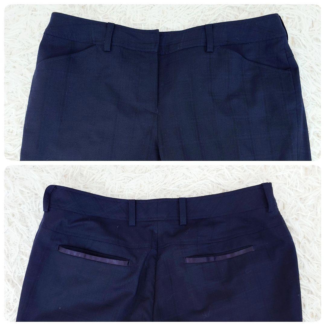 オリヒカ　パンツスーツ　背抜き　ストレッチ　チェック　ネイビー　9号　M