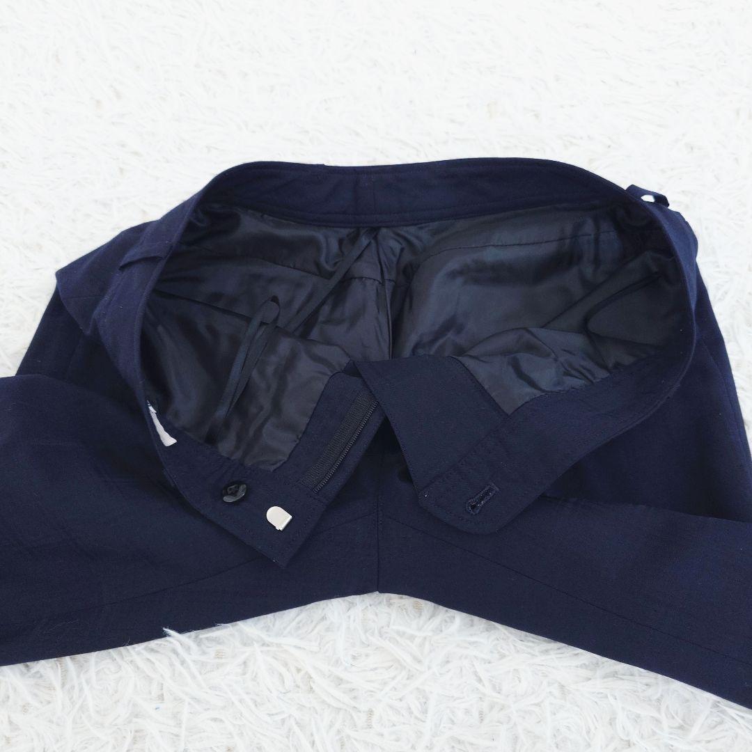 オリヒカ　パンツスーツ　背抜き　ストレッチ　チェック　ネイビー　9号　M