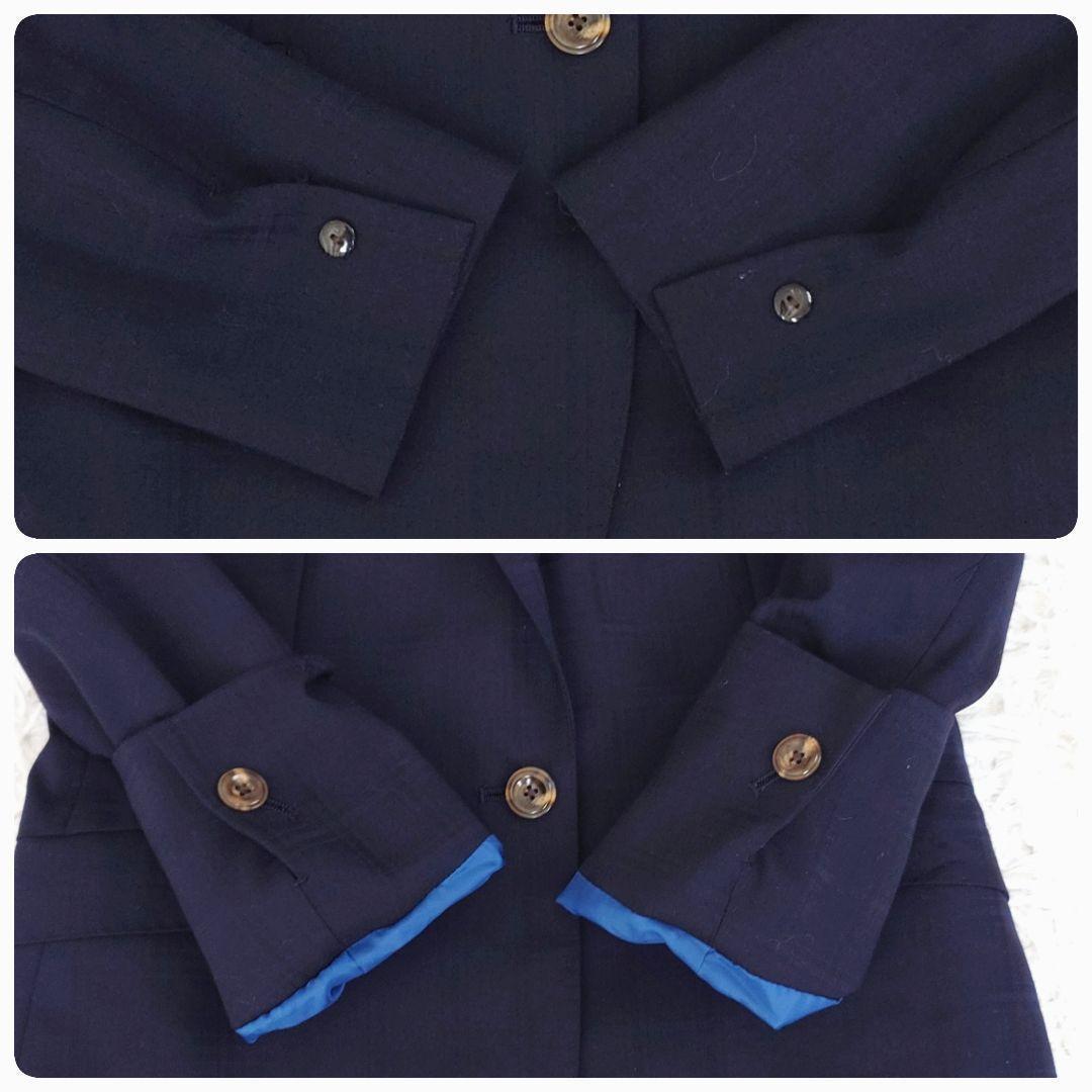 オリヒカ　パンツスーツ　背抜き　ストレッチ　チェック　ネイビー　9号　M