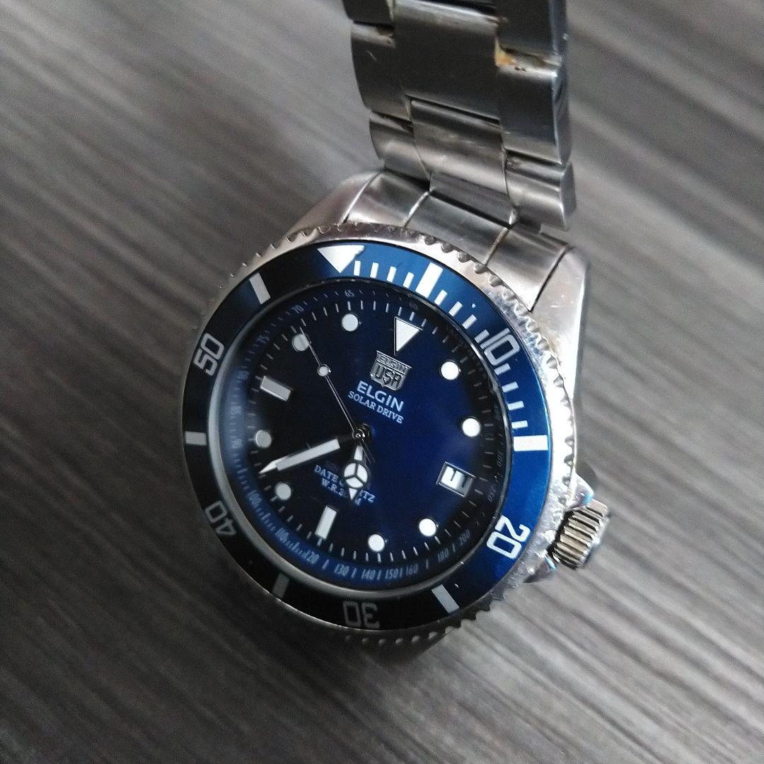 人気の春夏 エルジン ELGIN ソーラー腕時計 FK-1426-FL ダイバー アナログ 時計