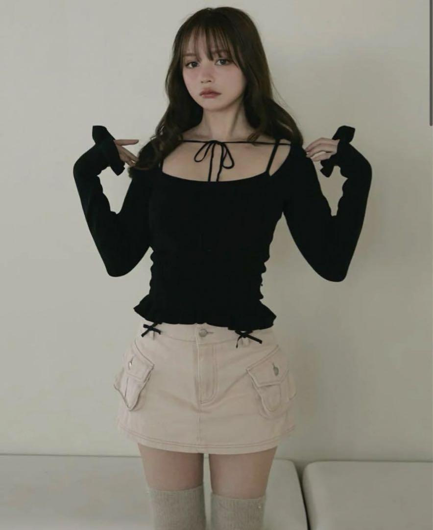 andmary Crochet frill knit tops