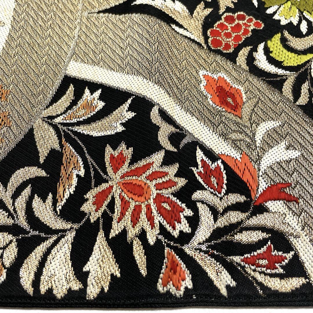 袋帯 美品 秀品 桜 波 金糸 唐織 銀色 六通 正絹 【中古