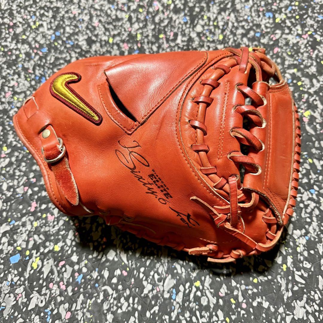 高校野球対応 NIKE ナイキ 硬式用 キャッチャーミット レッドオレンジ 朋