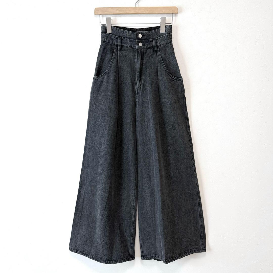 dazzlin ダブルハイウエストワイドデニムパンツ ボリュームシルエット 黒