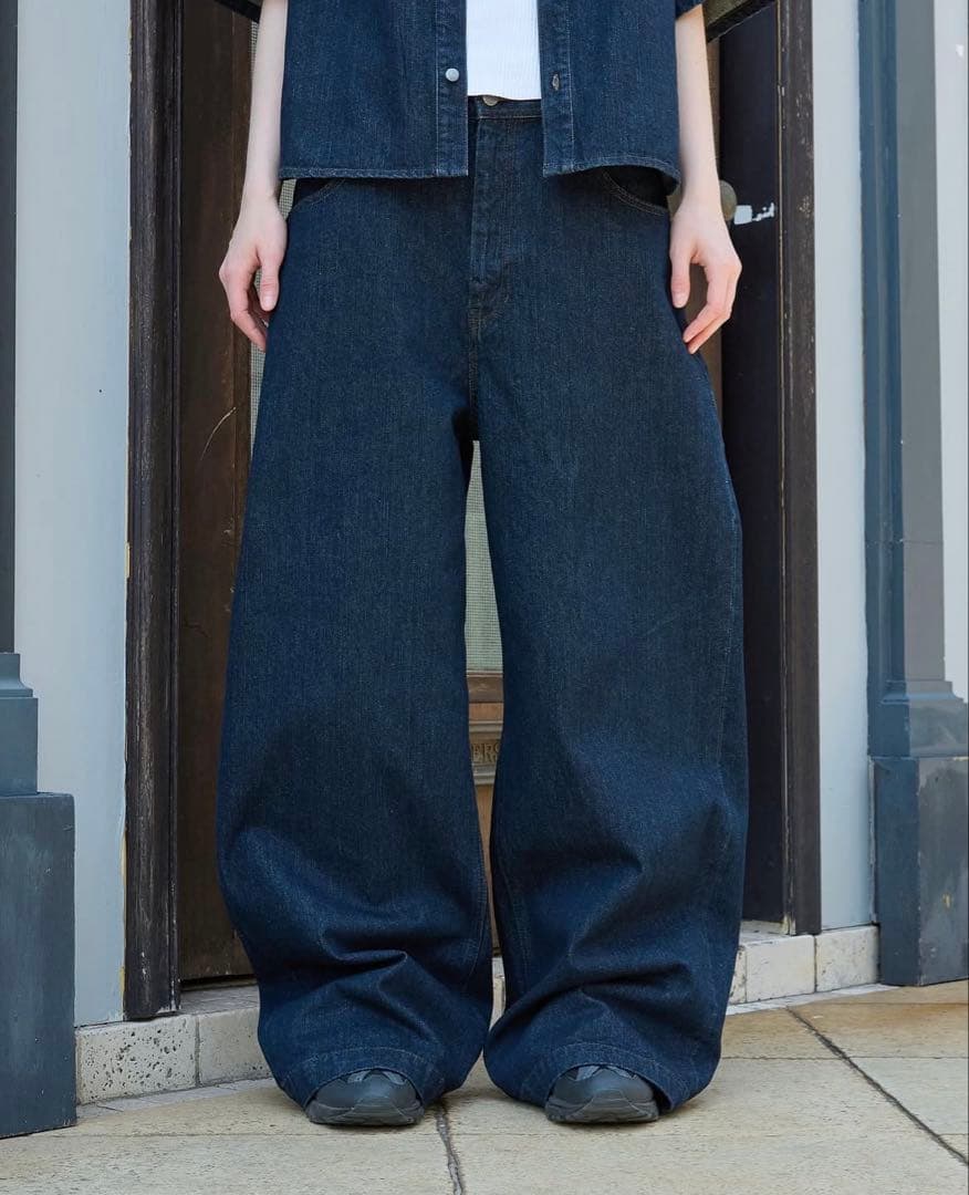 Regen Glanz ワイドバギースラブデニムパンツ　ネイビー