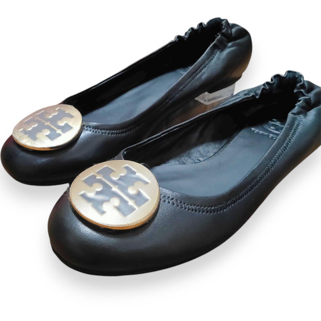 【美品】トリーバーチ レザー フラット バレエシューズ ブラック 25.5