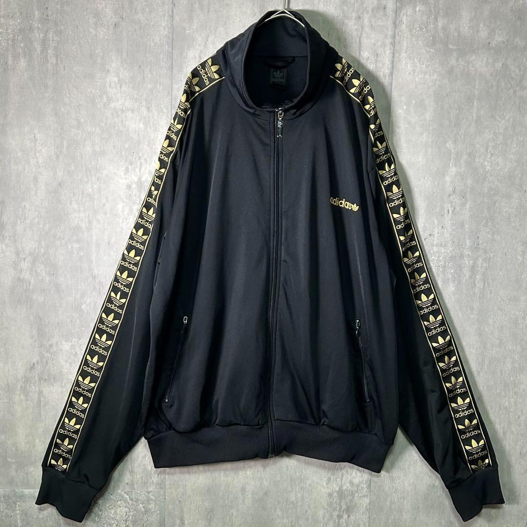 希少カラー adidas トラックジャケット 刺繍ロゴ トレフォイル 黒金