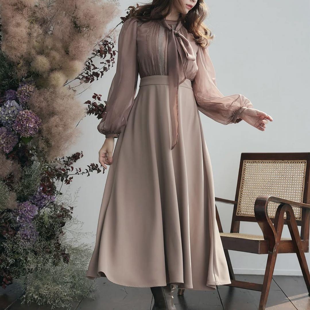 新品Bow-Tie Chiffon Midi Dress