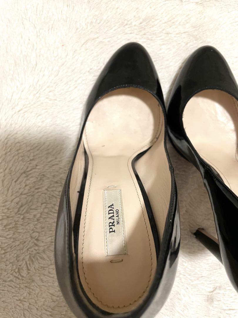 極美品　PRADA プラダ　ストーンパンプス　エナメル　ブラック 訳あり大特価】PRADA プラダ パンプス 黒 エナメル 24cmブラック