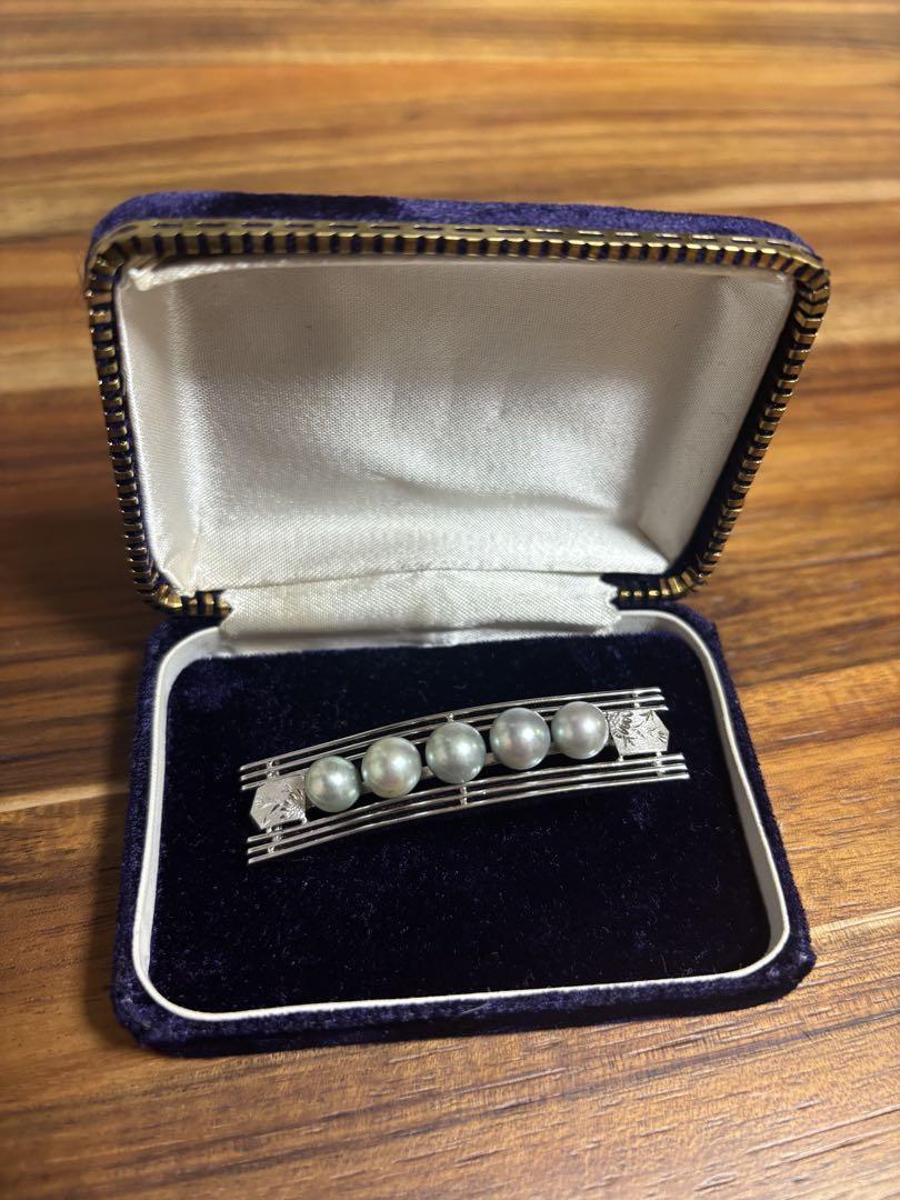 帯留め パール 真珠 グレー SILVER シルバー 着物 和装 帯飾り 刻印