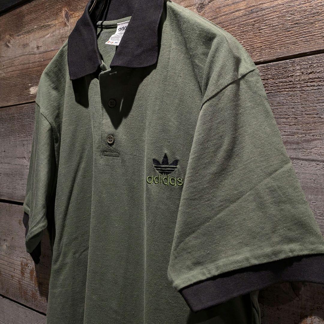 USA製　80s　old adidas　ビンテージ　リンガーT　刺繍　カーキ　黒