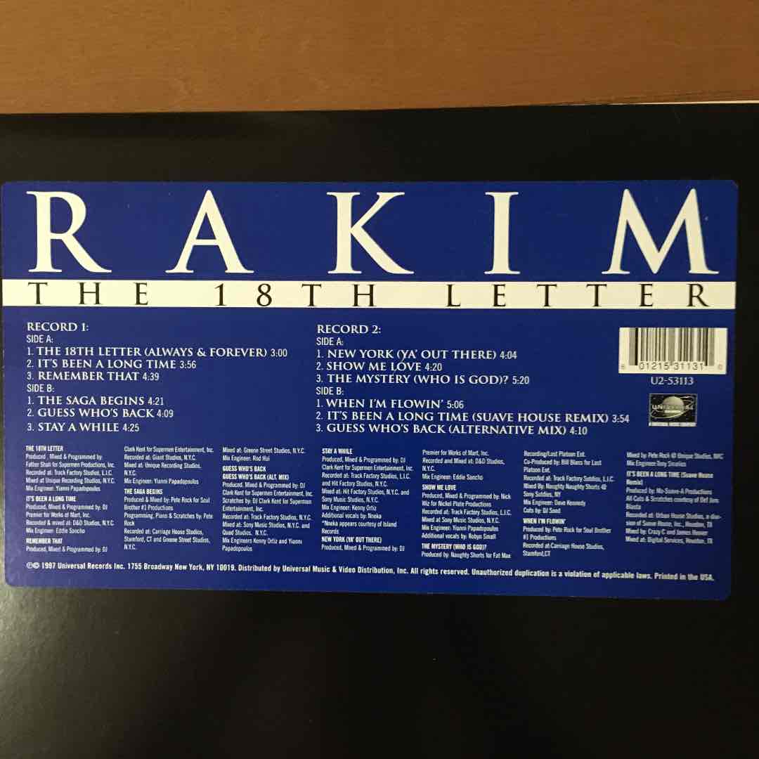 Rakim – The 18th Letter – CD (Album), 1997 [r145296] | Discogs