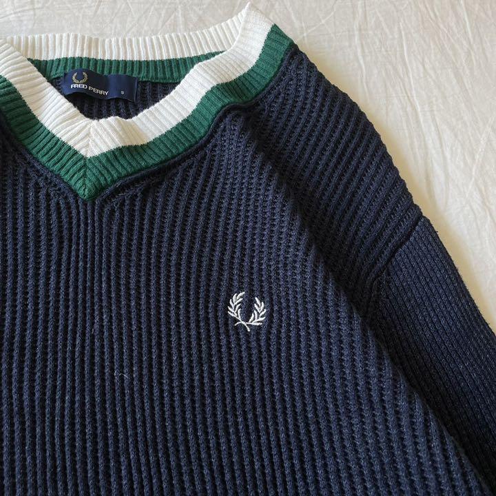 ニット⑪ FRED 刺繍 ネイビー 古着 6Zzp4-m37713183814 PERRY フレッドペリー チルデンニット セーター