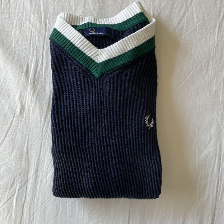 ニット⑪ FRED 刺繍 ネイビー 古着 6Zzp4-m37713183814 PERRY フレッドペリー チルデンニット セーター