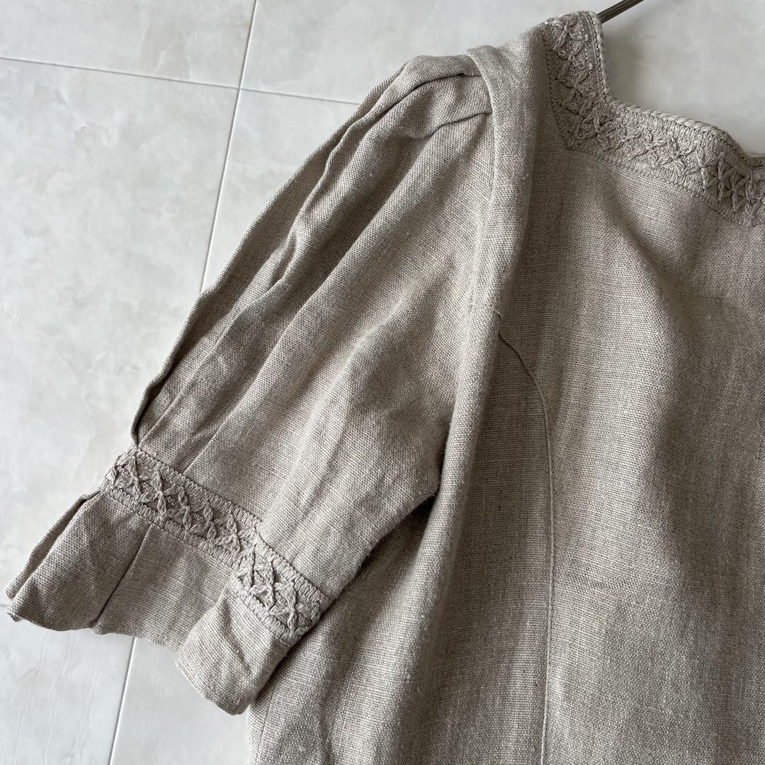 h.moser ヴィンテージ✨リネンティアードワンピース 刺繍 42XL相当