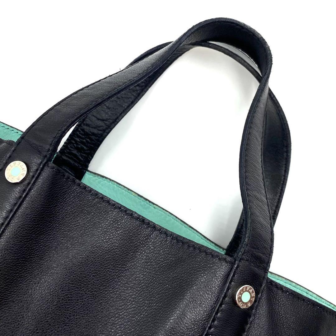 良品 Tiffany レザー トートバッグ バッグ ビンテージ ブルー