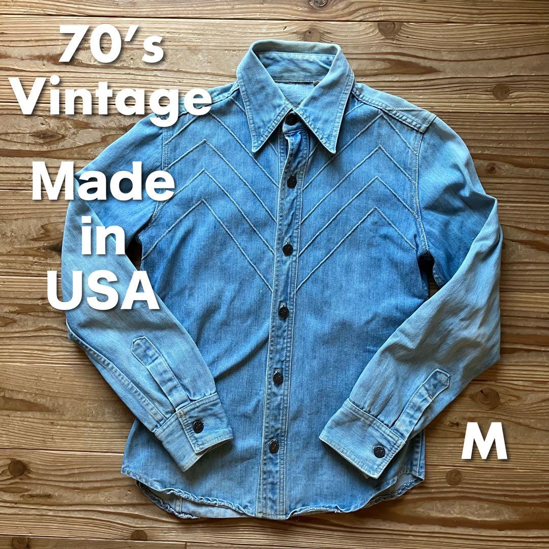 【Vintage】70’s USA製 ヘビーオンス ラギッド デニムシャツ M