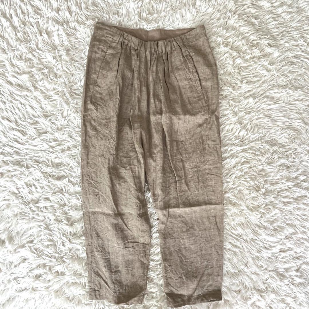 美品　ゴーシュ　ブラウン　リネン　タックテーパード　8分丈パンツ　Lサイズ相当