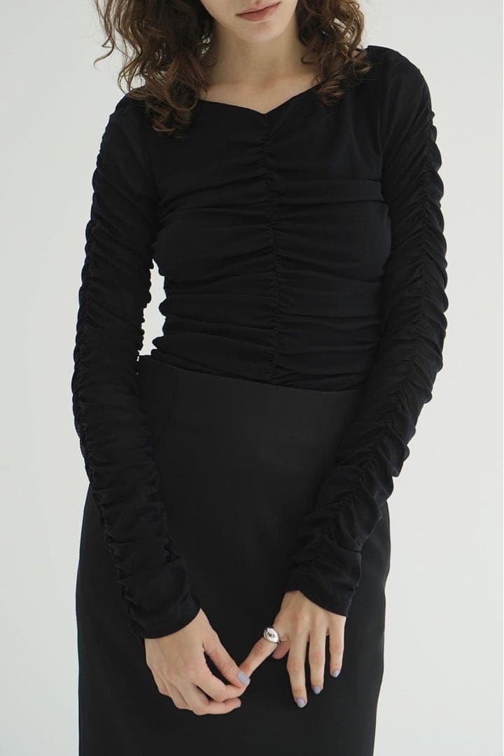 CLANE W TULLE SHIRRING TOPS