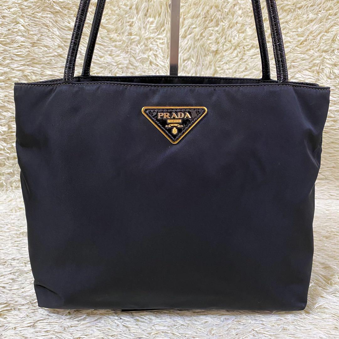 希少【美品】プラダ トートバッグ ナイロン 三角プレート BR3854 黒