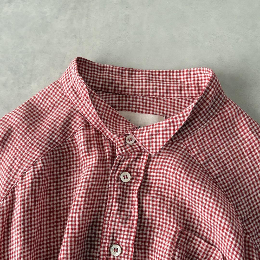 極美品　Haddow　麻100%　チェック　Aライン　ロングシャツワンピース