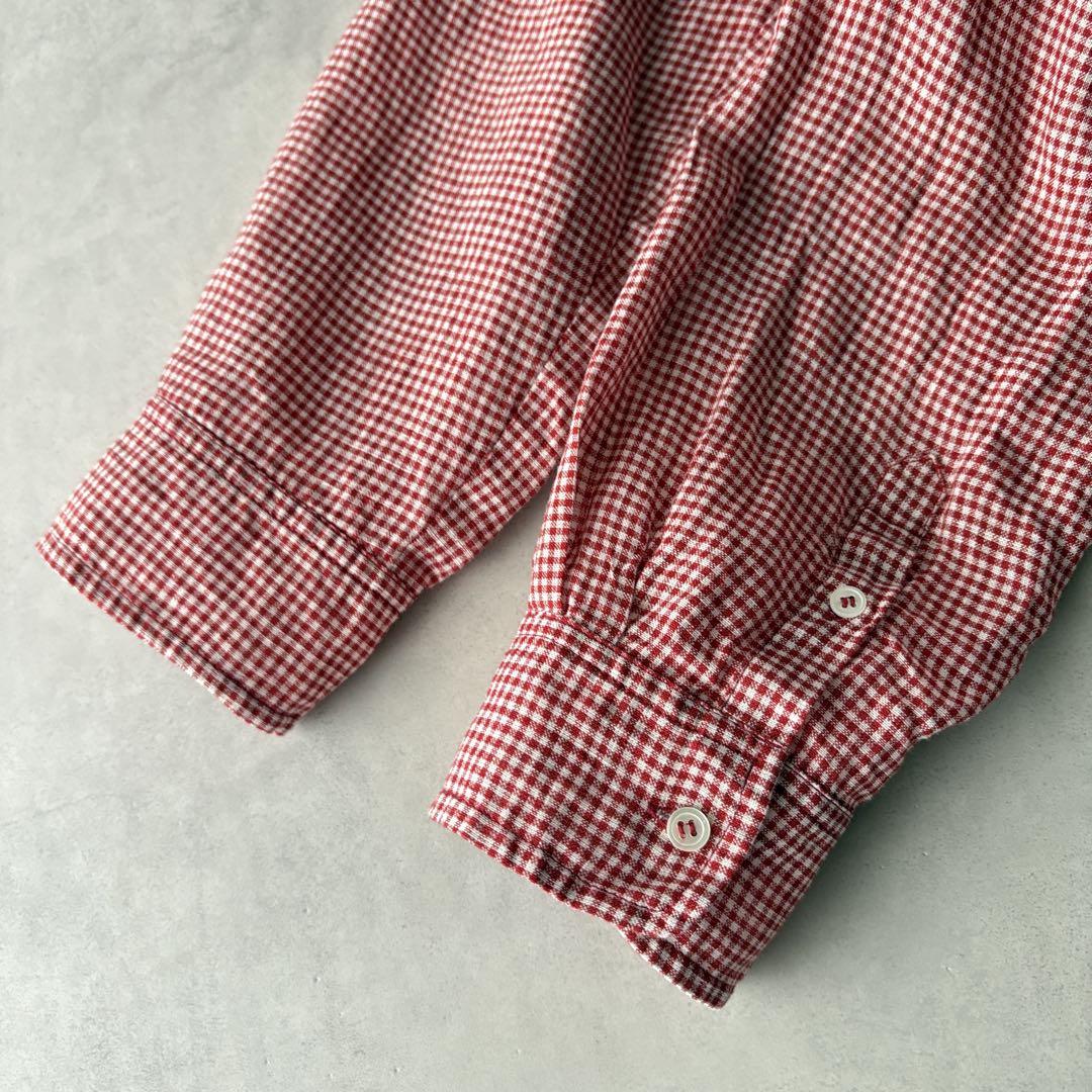 極美品　Haddow　麻100%　チェック　Aライン　ロングシャツワンピース