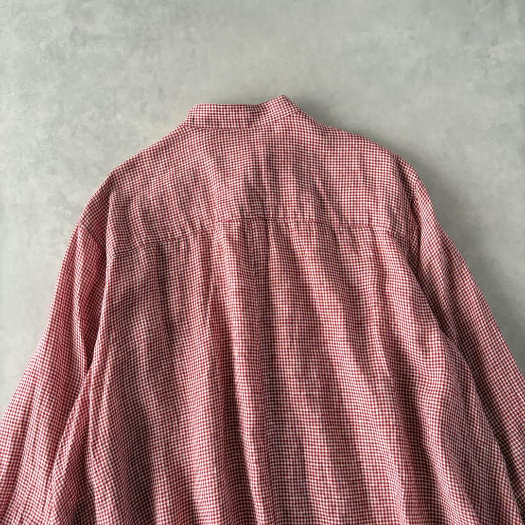 極美品　Haddow　麻100%　チェック　Aライン　ロングシャツワンピース