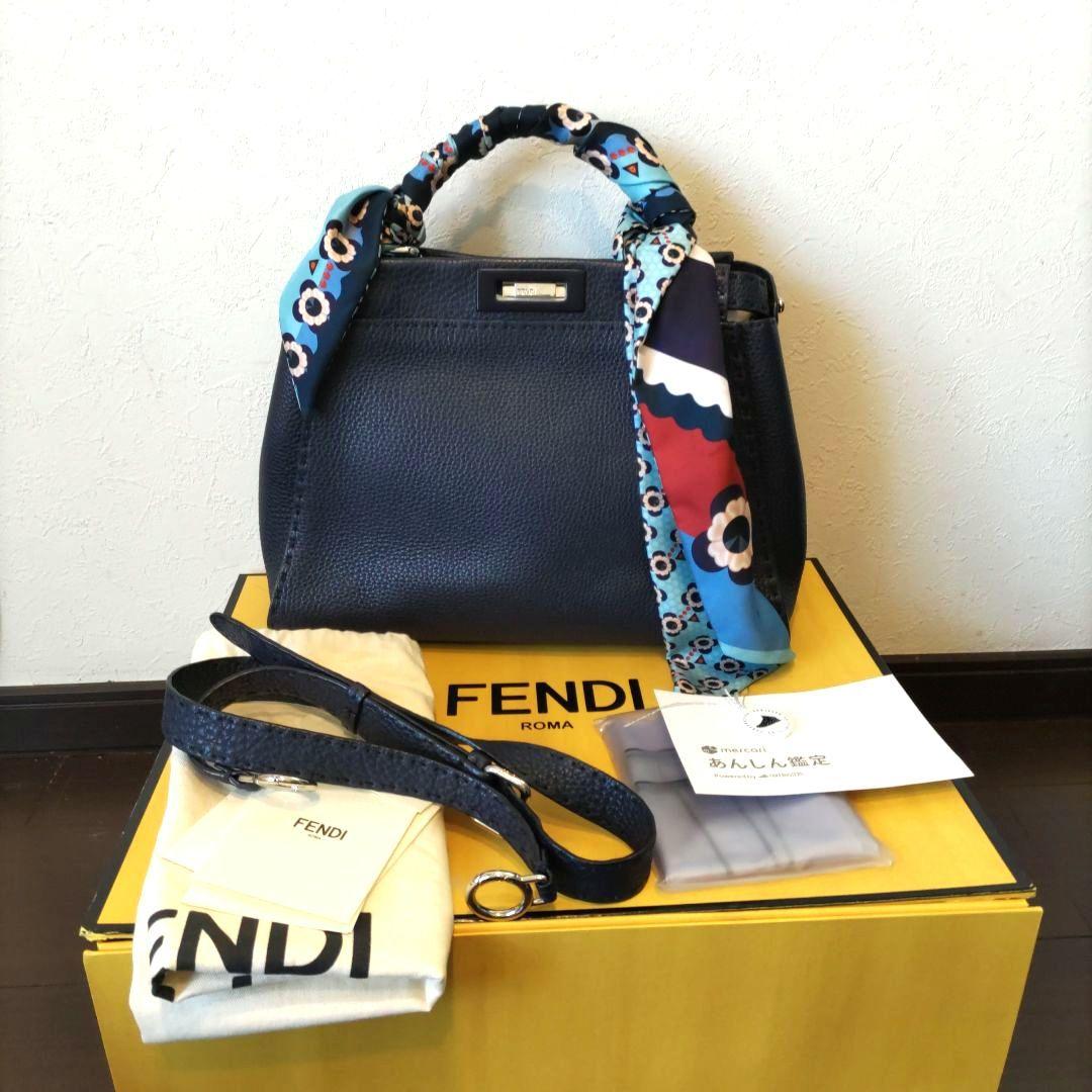 FENDI ピーカブー　 セレリア　レギュラー　ネイビー♥希少ラッピー付