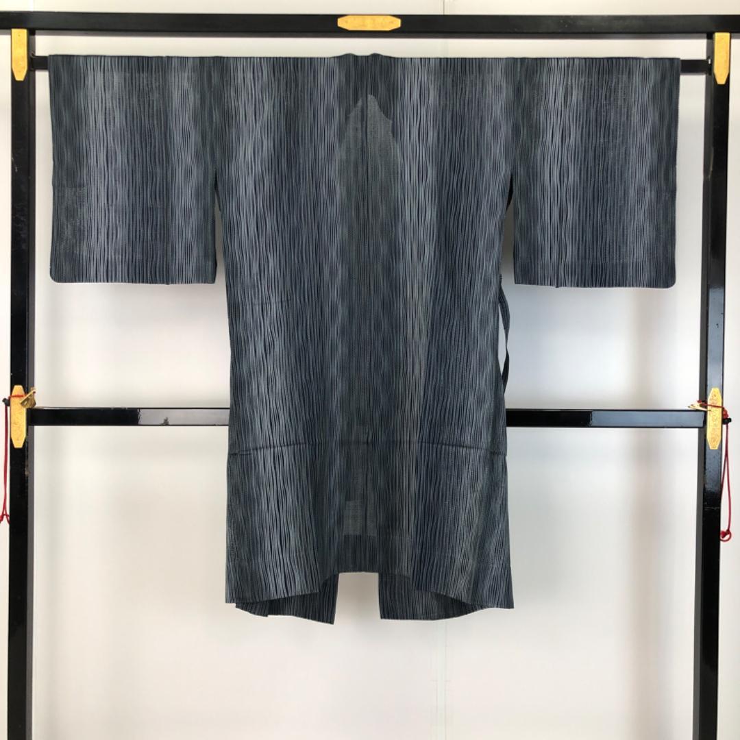 道中着 夏物 ロング 縦縞曲線模様 錆鼠色 グラデーション H-4106