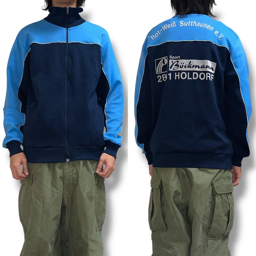 70s 2トーン フロッキープリント ハイネック トラックジャケットL VINTAGE