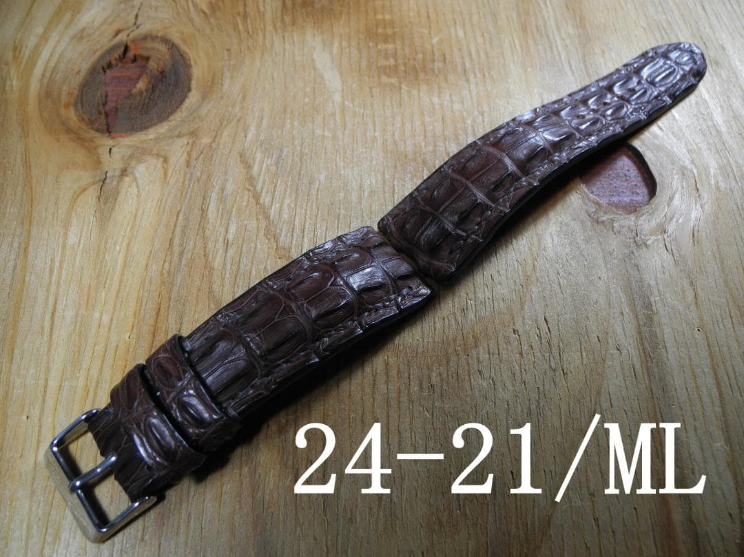 時計ベルト クロコダイル. ダークブラウン系 24-21 ML新品、♥