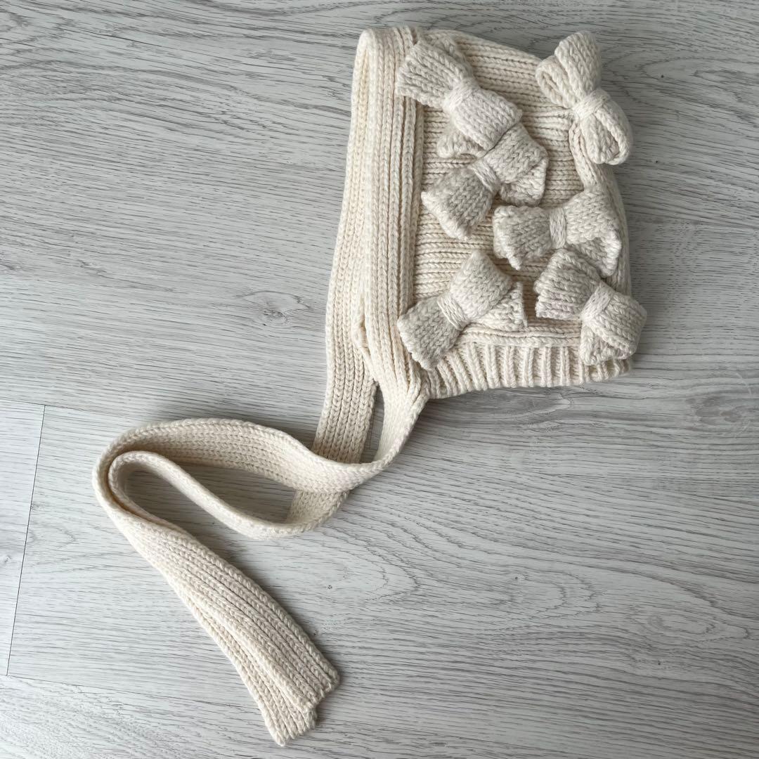 コムデギャルソンガール　ニット帽　リボン　白　アイボリー　ギャルソン　帽子　新作