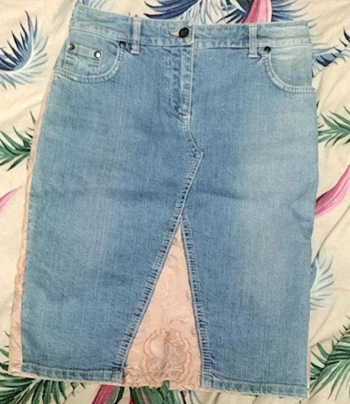 美品○アンナモリナーリ○デニム○ひざ丈スカート○花柄○切替