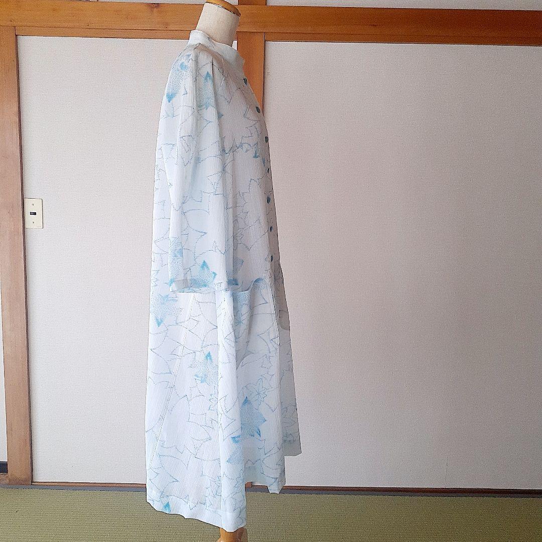 着物リメイク　縮(ちぢみ)の着物からスタンドカラーAラインワンピース