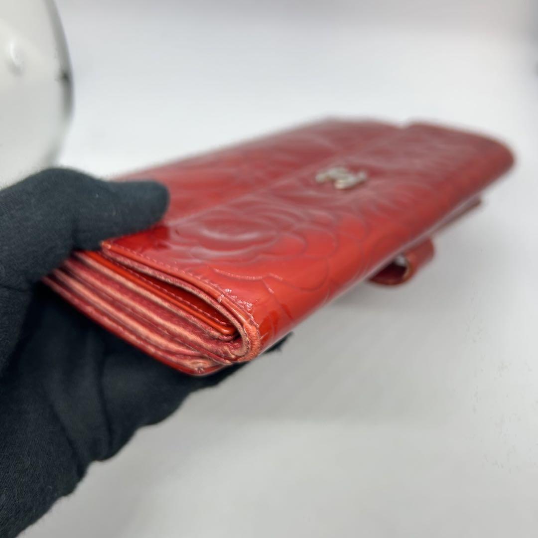 CHANEL　シャネル　カメリア　パテント　長財布　レッド　長財布