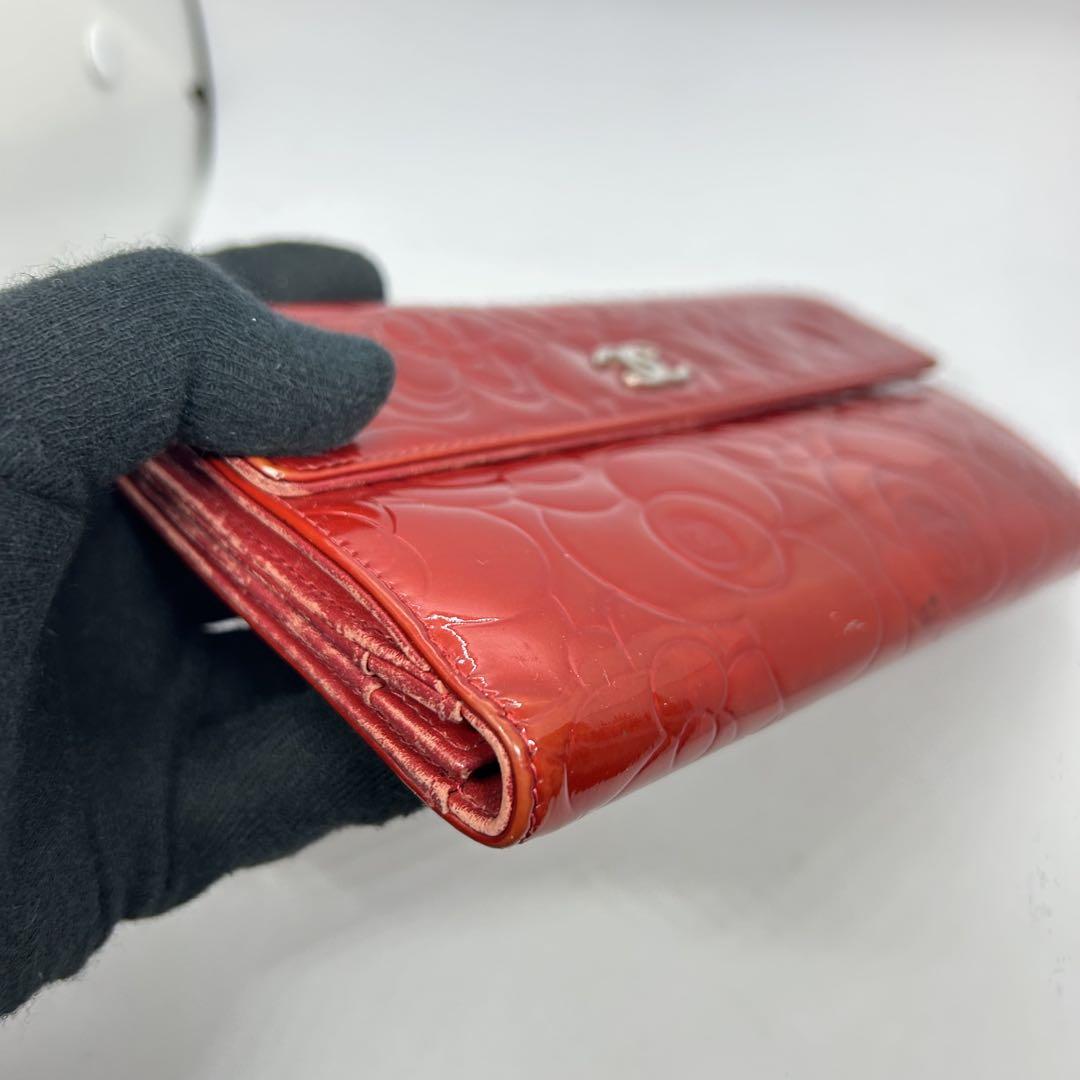 CHANEL シャネル カメリア パテント 長財布 レッド 長財布
