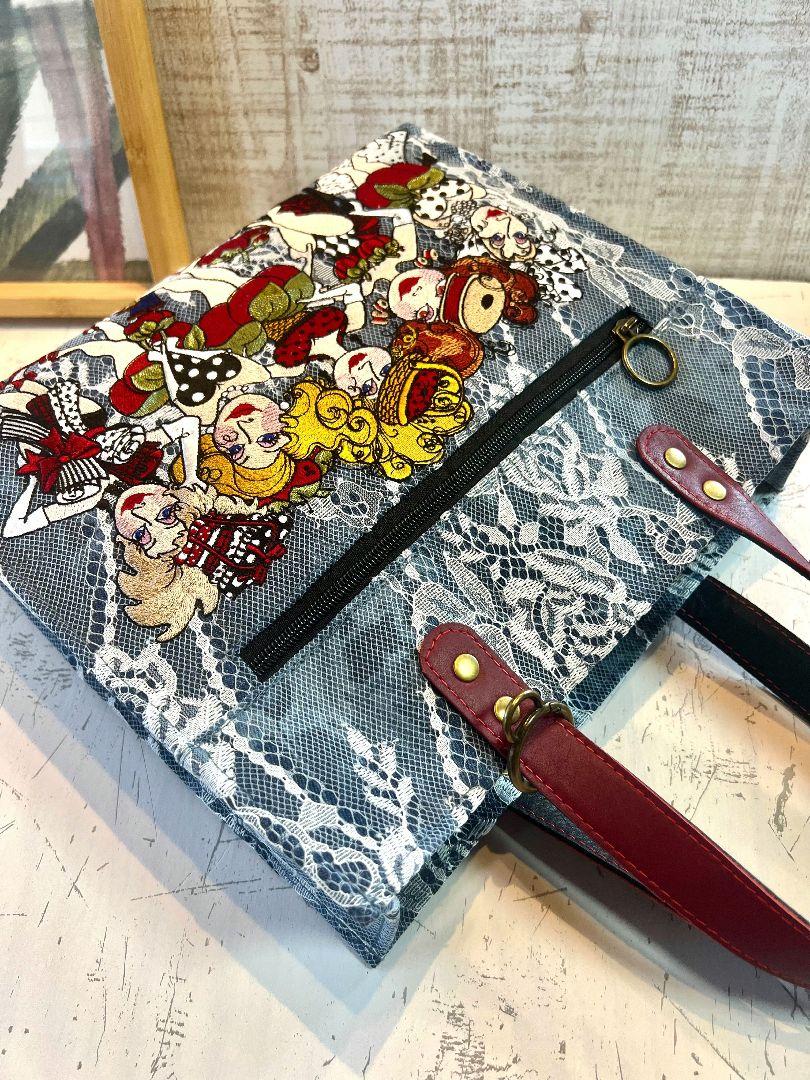 ロラライハリス♡ブルーWレースデニム♡刺繍の多機能スクエア