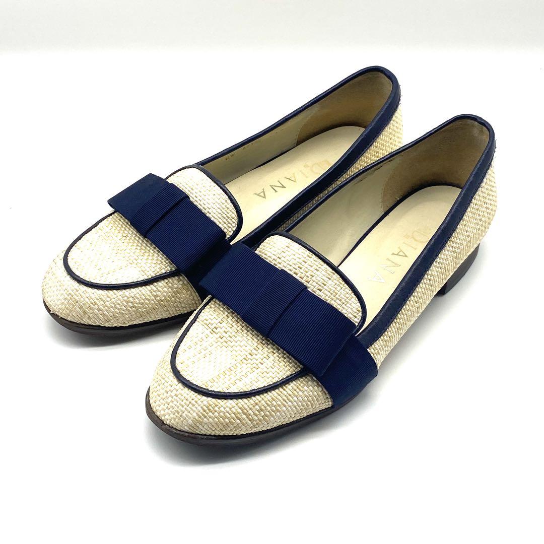 【極美品✨】DIANA 春　ランドトゥ　リボン　フラット　涼しげ