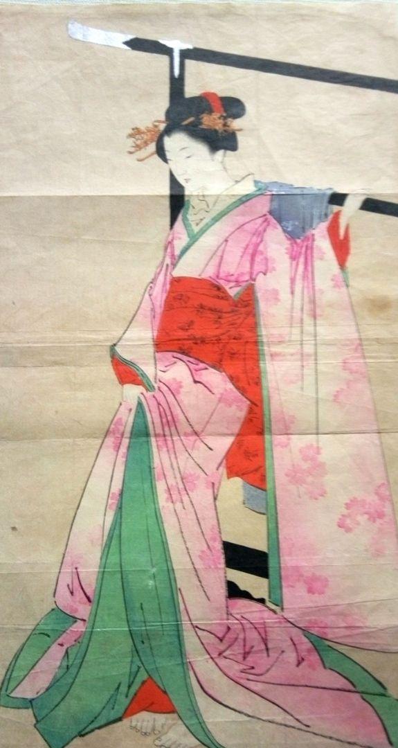 小説の口絵木版画、渡辺省亭画、明治37年作品