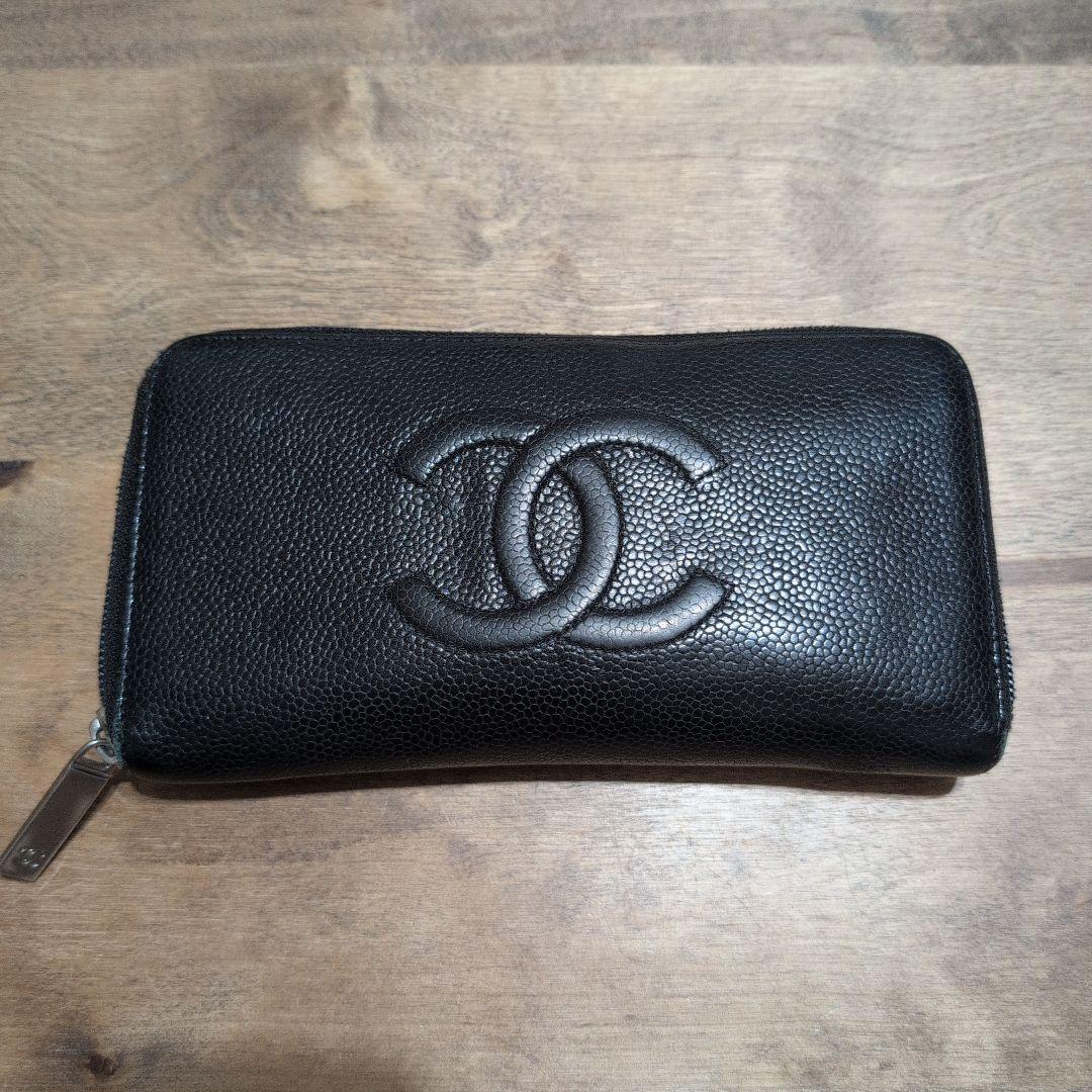 マルCHANEL ブラックレザー 長財布