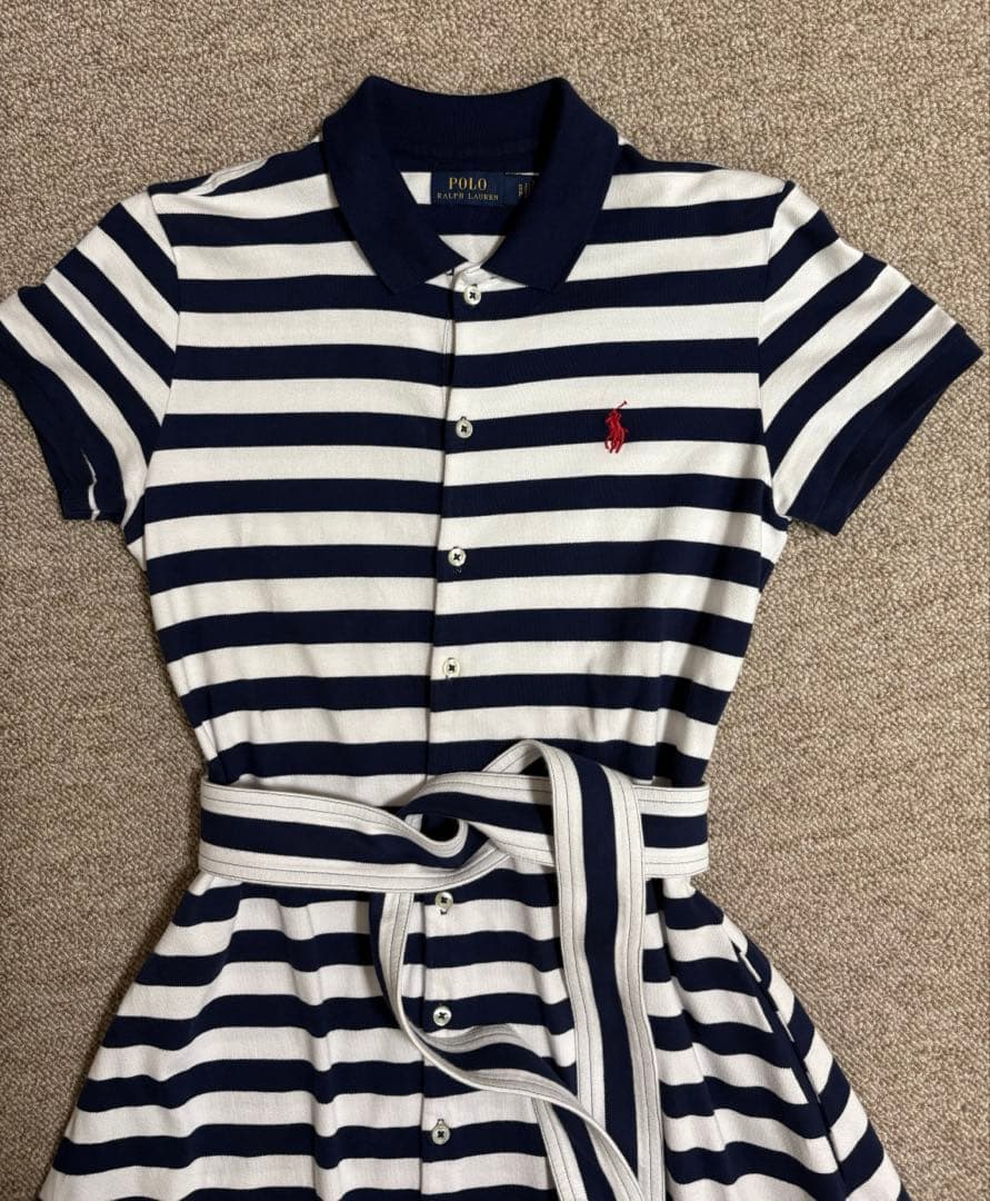 【美品】ポロラルフローレン　ボーダーワンピース　半袖　ベルト付き　S