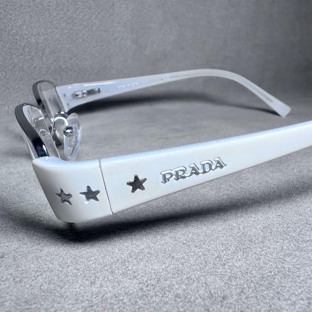 プラダPRADA スクエア　メタル　フルリム　ホワイト　スターデザイン　ホワイト