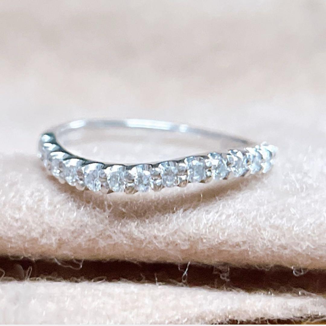 【5817】 天然ダイヤモンド 0.25ct ハーフエタニティ ウェーブ 8号
