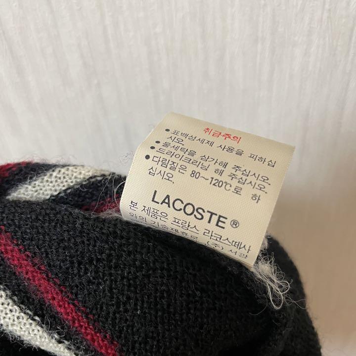 LACOSTE ラコステ ワンポイント刺繍ニットカーディガン L 赤白ボーダー