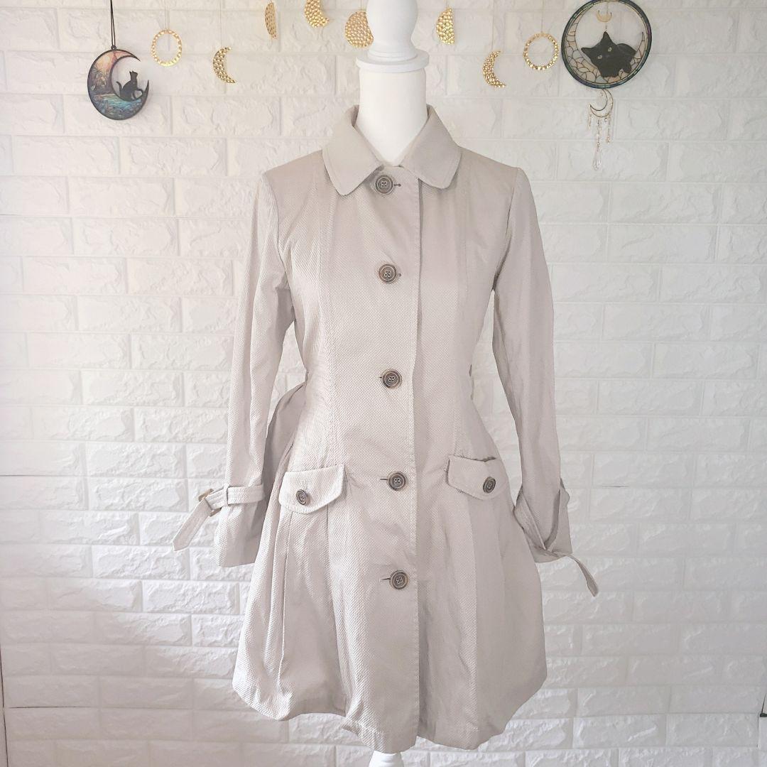 スプリングコート ベージュ【M 38】ベルト付き Aライン フレア 春秋 通勤