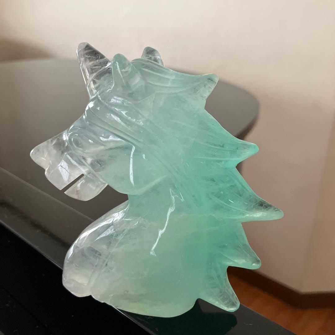 グリーンフローライト　ユニコーン　ペガサス　天然石置物