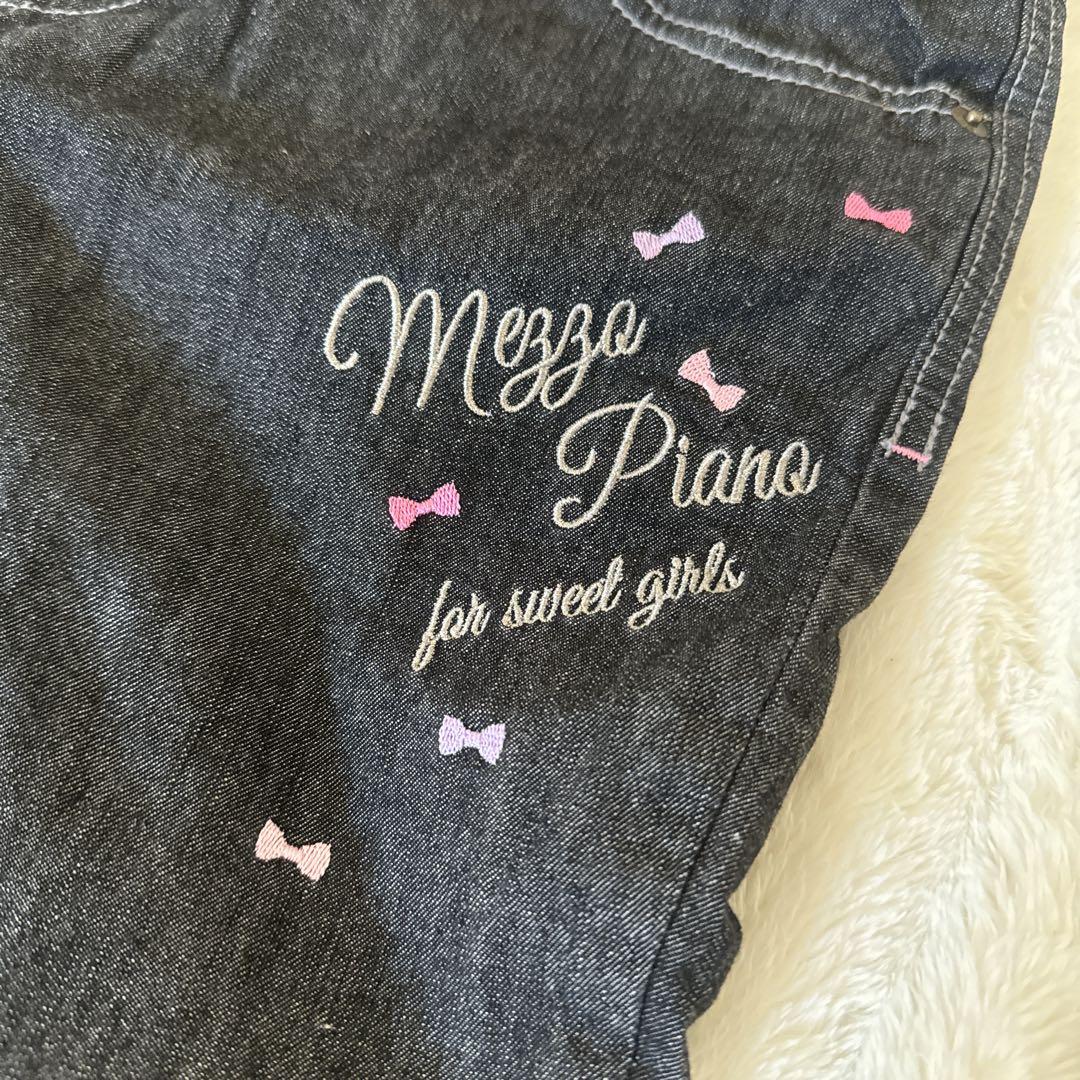 ⭐︎新品タグ付⭐︎メゾピアノ 150ブラックデニム裏起毛 リボン刺繍パンツ
