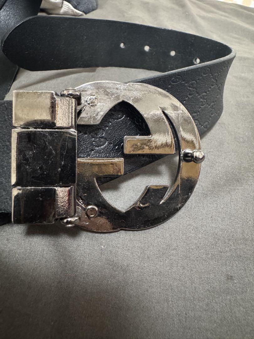 GUCCI ブラックレザー ベルト ダブルGロゴ
