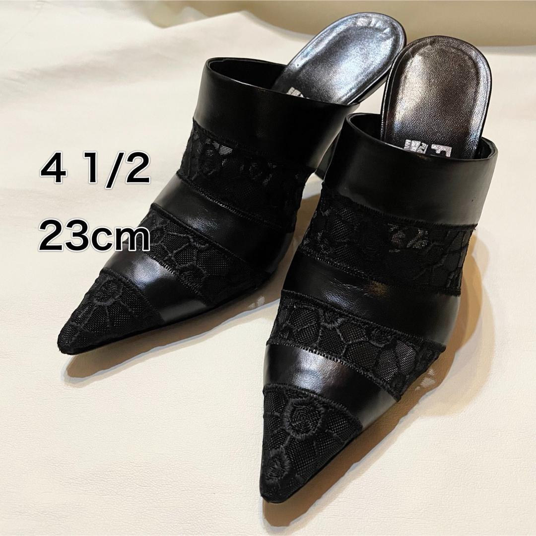 23cm フェラガモ　サンダル　ピンヒール　レース　黒